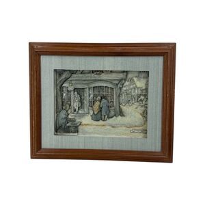 Anton Pieck Artwork framed 3d paper art curiosity shop victorian VTG picture